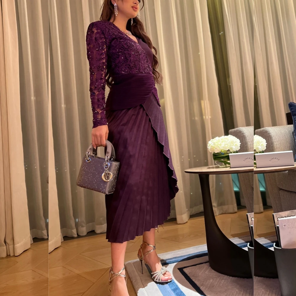 

Ball Dress Evening Jersey Beading Draped Christmas A-line V-neck Bespoke Occasion Gown Midi es