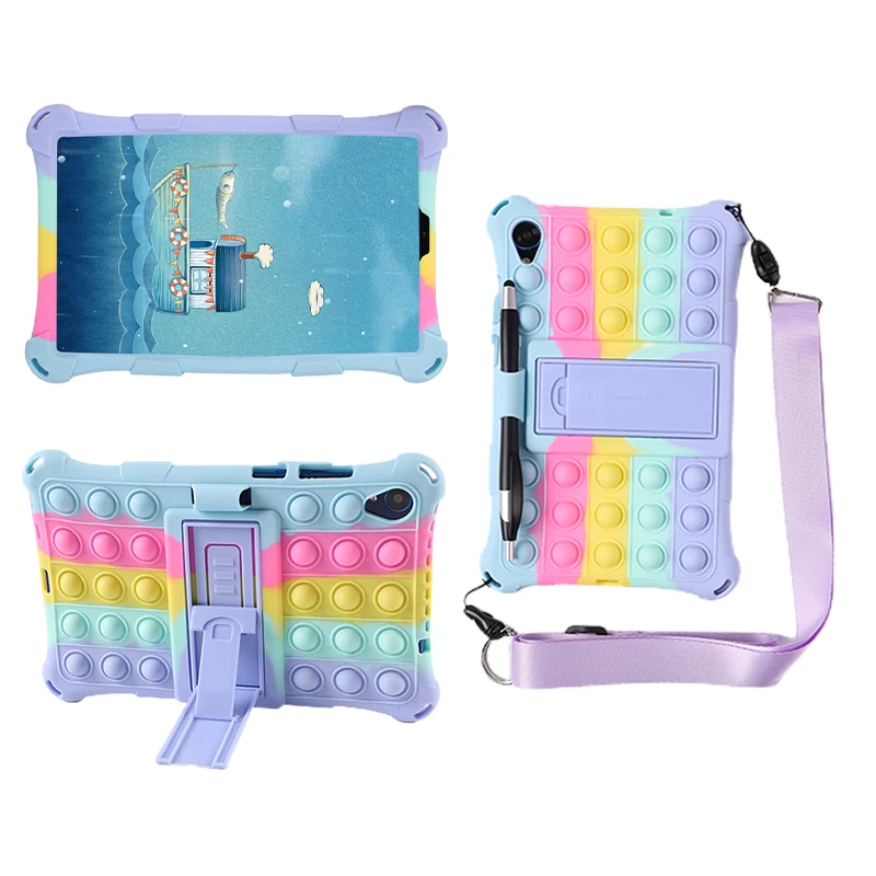 Versatile Silicone Bubble Tablet Cover with Shoulder Strap & Pen