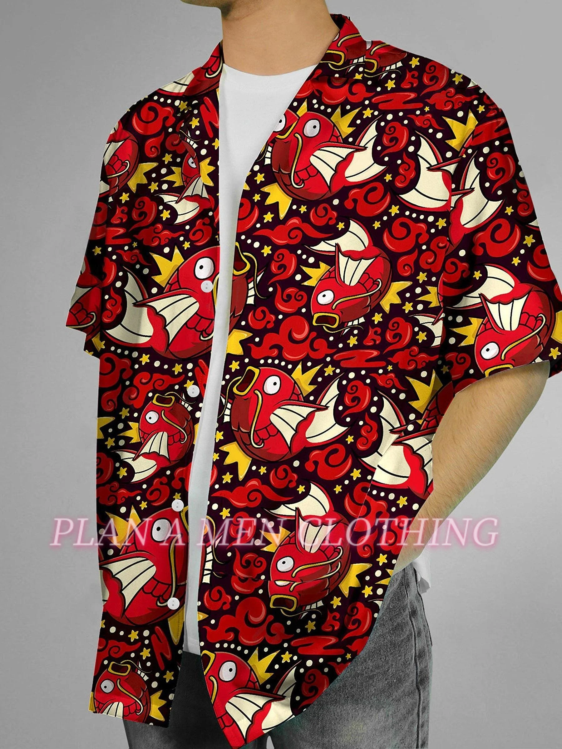 2025 Retro Hawaiian Flower Shirt For Men 3d fish print Short Sleeves Button Down men Shirts Beach Tops Blouse Clothes ﻿ 2