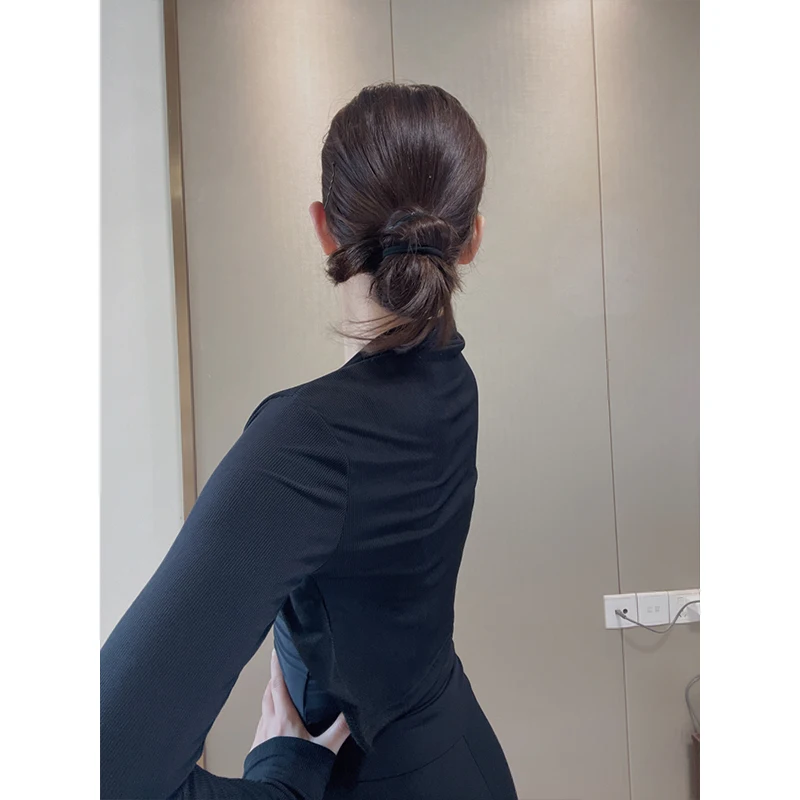 여성용 라틴 댄스 의상, 긴팔 코트, 블랙 조끼, 성인 가을 겨울 룸바, 모던 댄스 연습복, 가디건 DNV18657