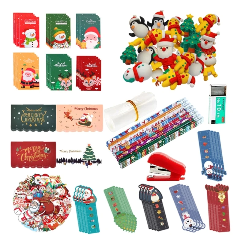 

Christmas Stationery Bulk Pack with Christmas Pencil Eraser Treat Bags for Kids