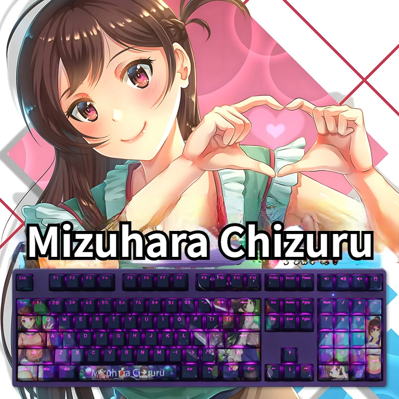 Chaves Mizuhara Chizuru Anime Tema Pbt Keycaps Rbg Translúcido Cereja Perfil para Teclado Mecânico Tema Keycaps 108