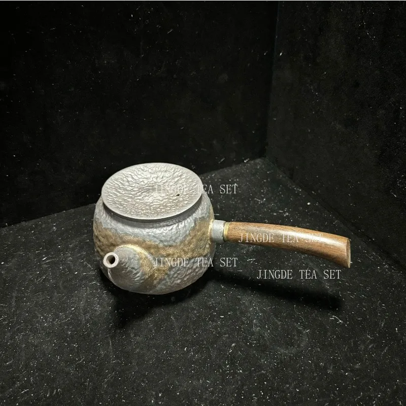 200ml Japanese Gilt Iron-glazed Teapot Solid Wood Handle Filter Tea Pot Retro Pottery Tea Maker Chinese Tea Set Accessories