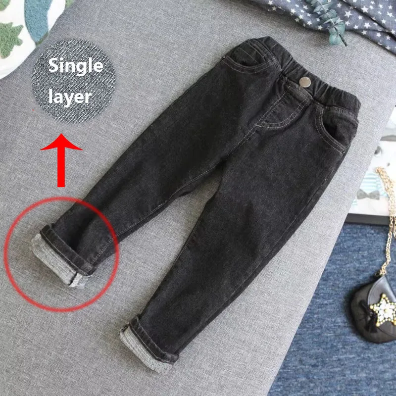 Baby Kids Spring Autumn Winter Thick Warm Jeans With Fleece For 1-7 Years Boys Girls Casual Denim Pants Kids Children Trousers 5