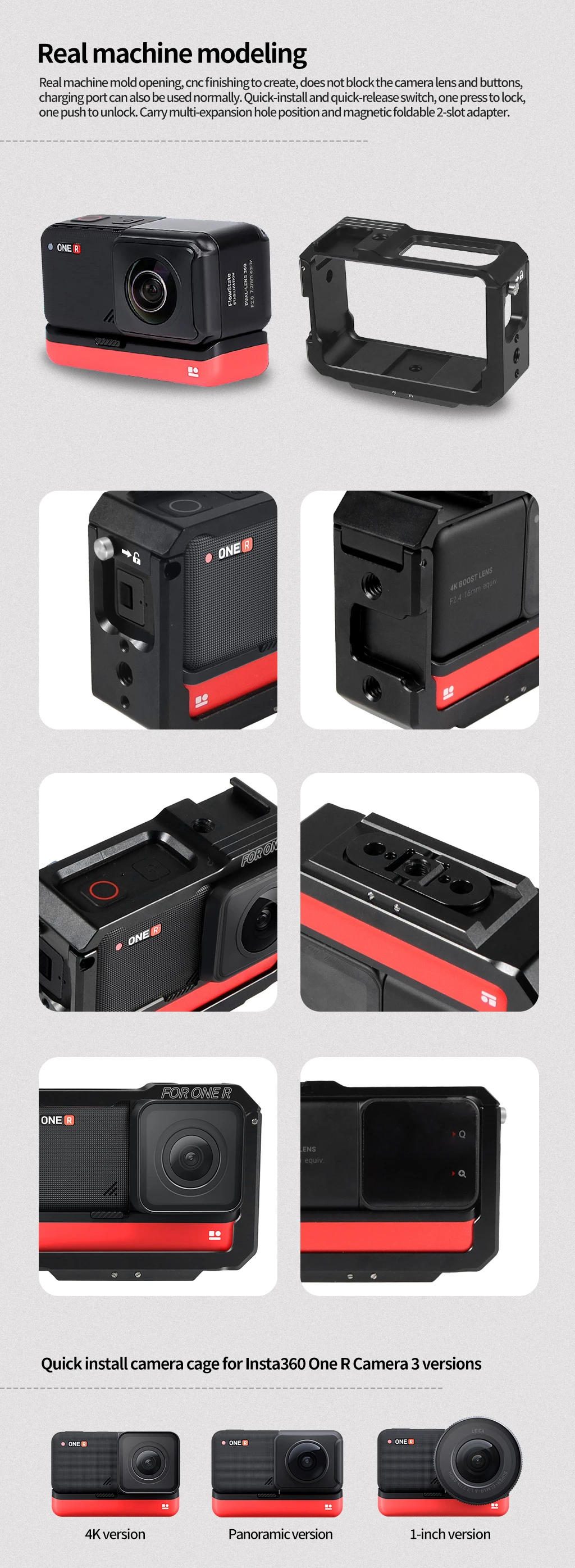 One RS R Cage Rig für Insta360 One RS R Kamerahalterung 1/4 Magnetfußadapter Cold Shoe Mount 360 1 Zoll 4K Panoramic Edition – Detail 34