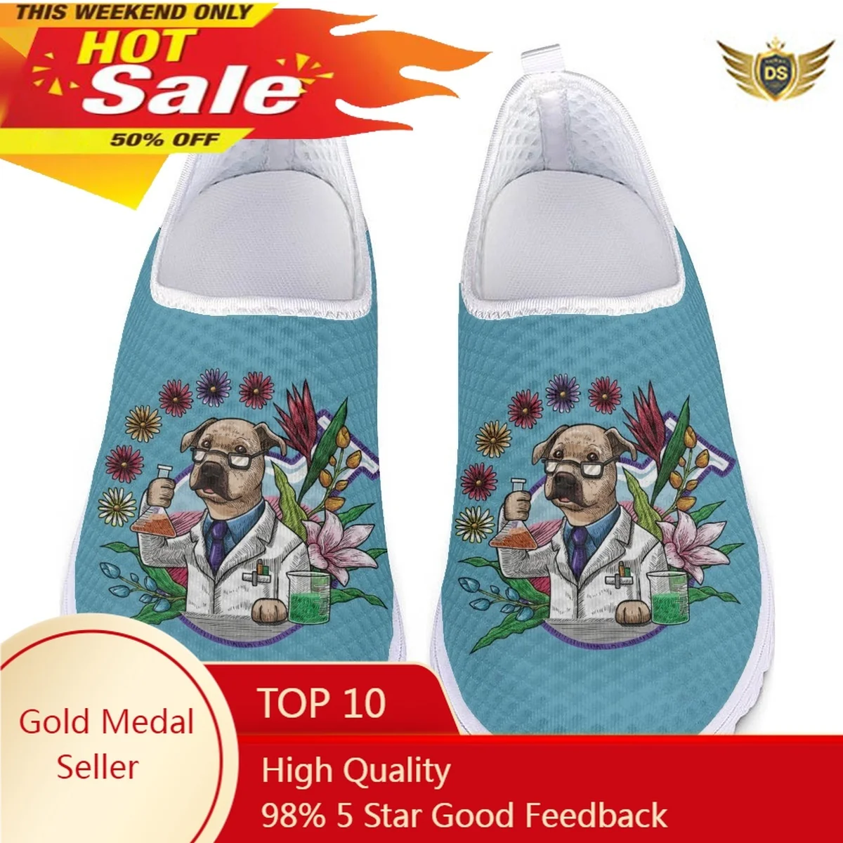 Lab Science Canine Pattern Comfortable Slip-on Loafers Teacher's Day Gift High Quality Breathable Non-slip Outdoor Walking Shoes