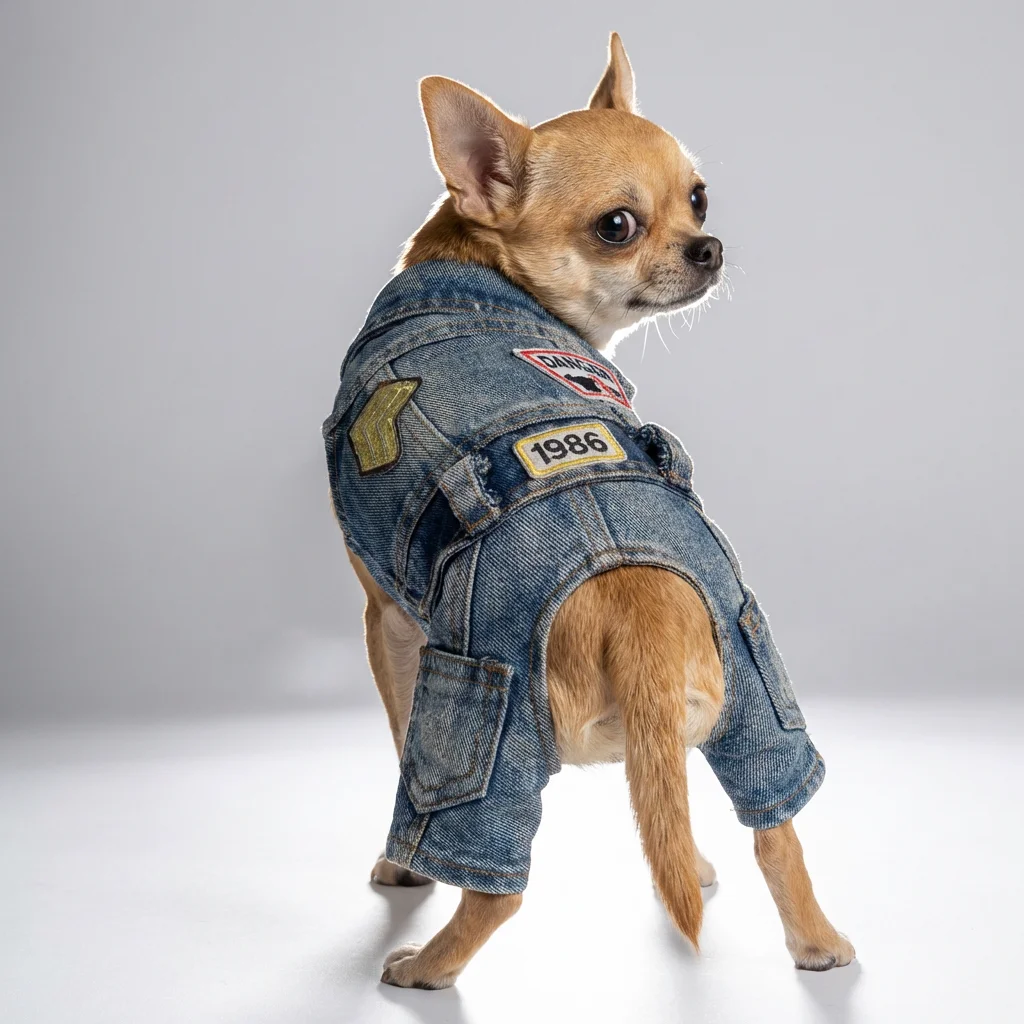 빈티지 데님 강아지 점프수트 민소매 애완견 청바지 의상, 작은 강아지들을 위한 패치 장식 (요르키, 푸들, 치와와)