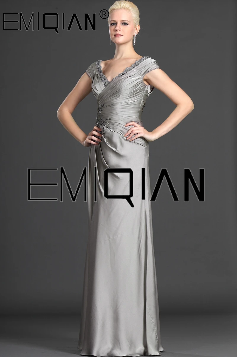 Elegant V Neck Beaded Long Mother Of The Bride Dresses Made Cap Sleeve Mother Evening Gowns