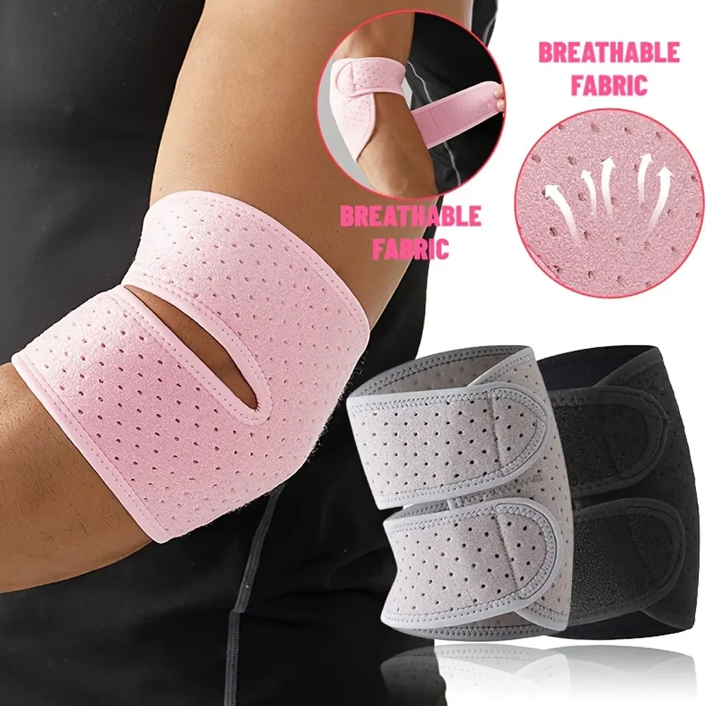 1 Stück Verstellbare Kompressions-Ellbogenbandage, Atmungsaktive Tennis-Ellbogenstütze, Offenes Design, Doppelriemen-Ellbogenstütze für Tennis – Detail 1
