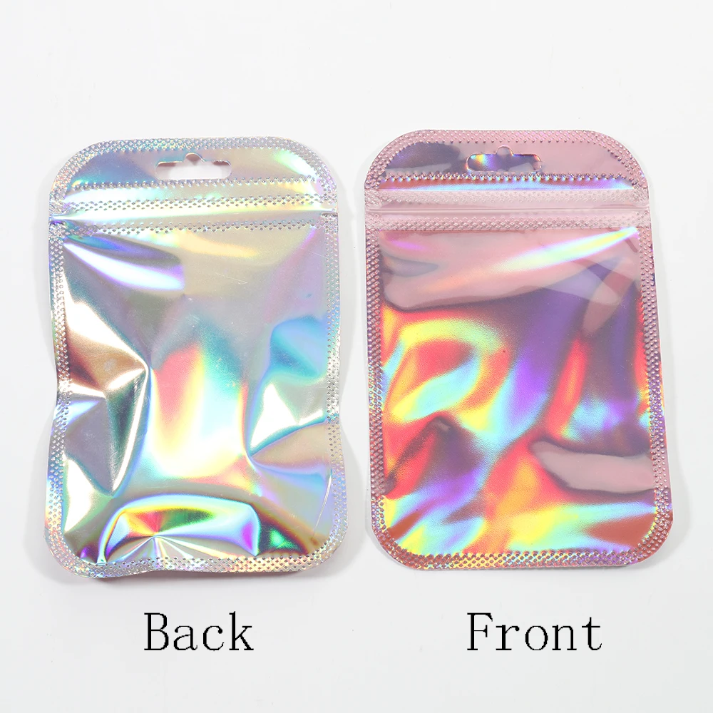 Jewelry Packaging Bags 50pcs Pink Laser Ziplock Reusable