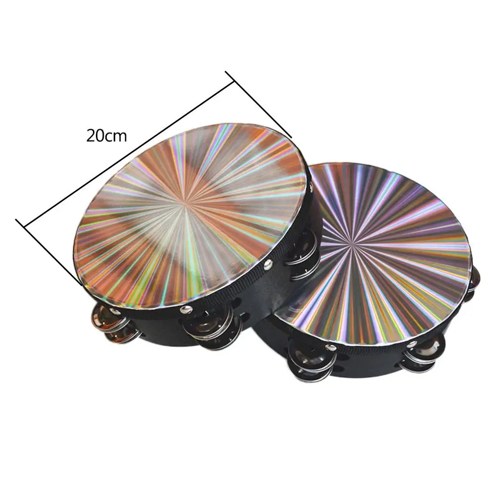 Musical Percussion Instruments 8 Inch Wooden Tambourine Handbell Hand Drum Reflective Drum Head Toy