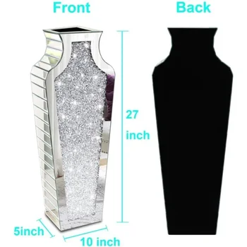 Crystal Silver Glass Decorative Mirror Vase Large Size Luxury Home Décor Vase Crushed Diamond Mirror Vase 27 Inch High Decor 6