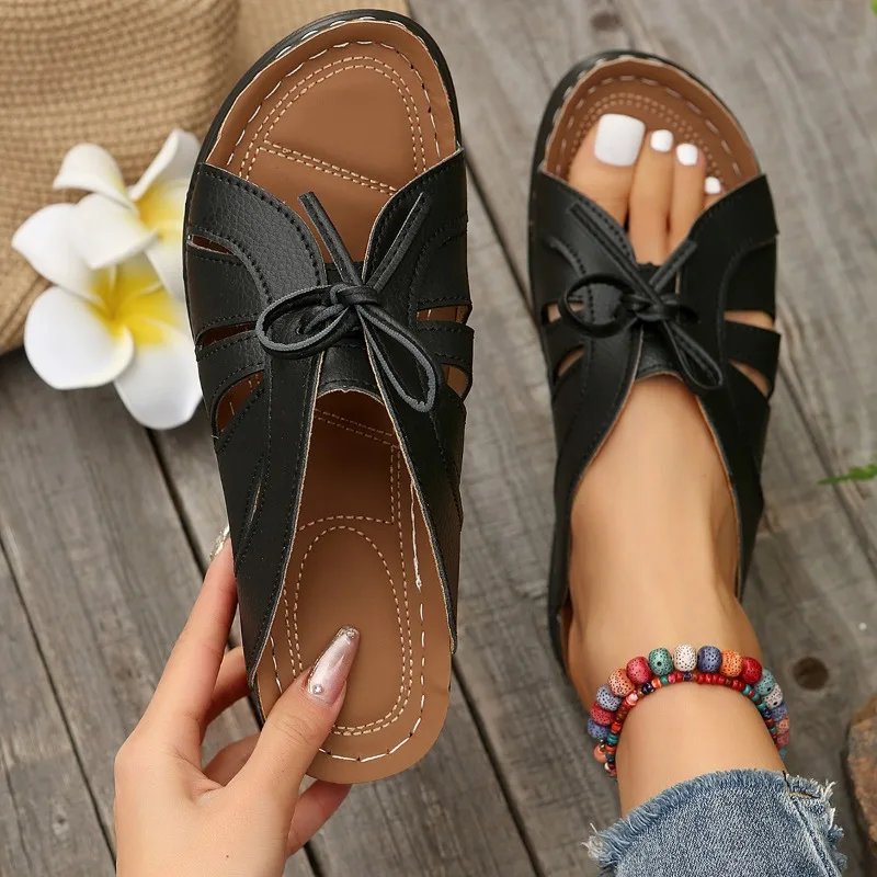2024Women Bow Wedges Slippers Platform  Shoes Summer Beach Flip Flops Female New Fashion Sandals Casual Slides Big Size