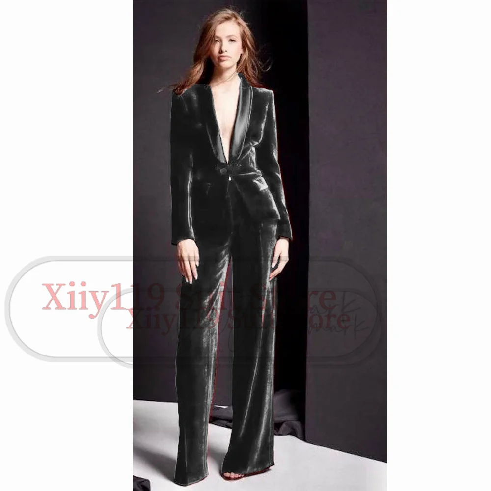 Two Peice Set Women Outfits Velvet Two-piece Single-breasted Business Casual Elegant Suit Bags and Coats for Ladies Formal Pants