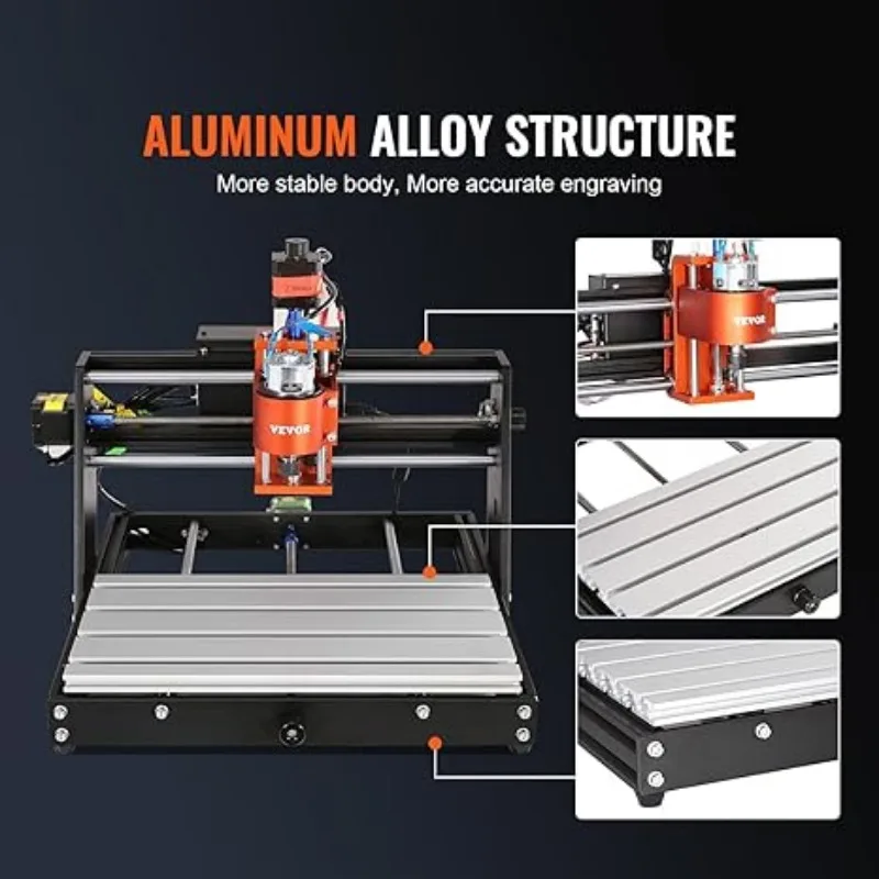 VEVOR CNC Router Machine, 120W 3 Axis GRBL Control Wood Engraving Carving Milling Machine Kit, 300 x 200 x 60 mm/11.8x7.87x2.36 4