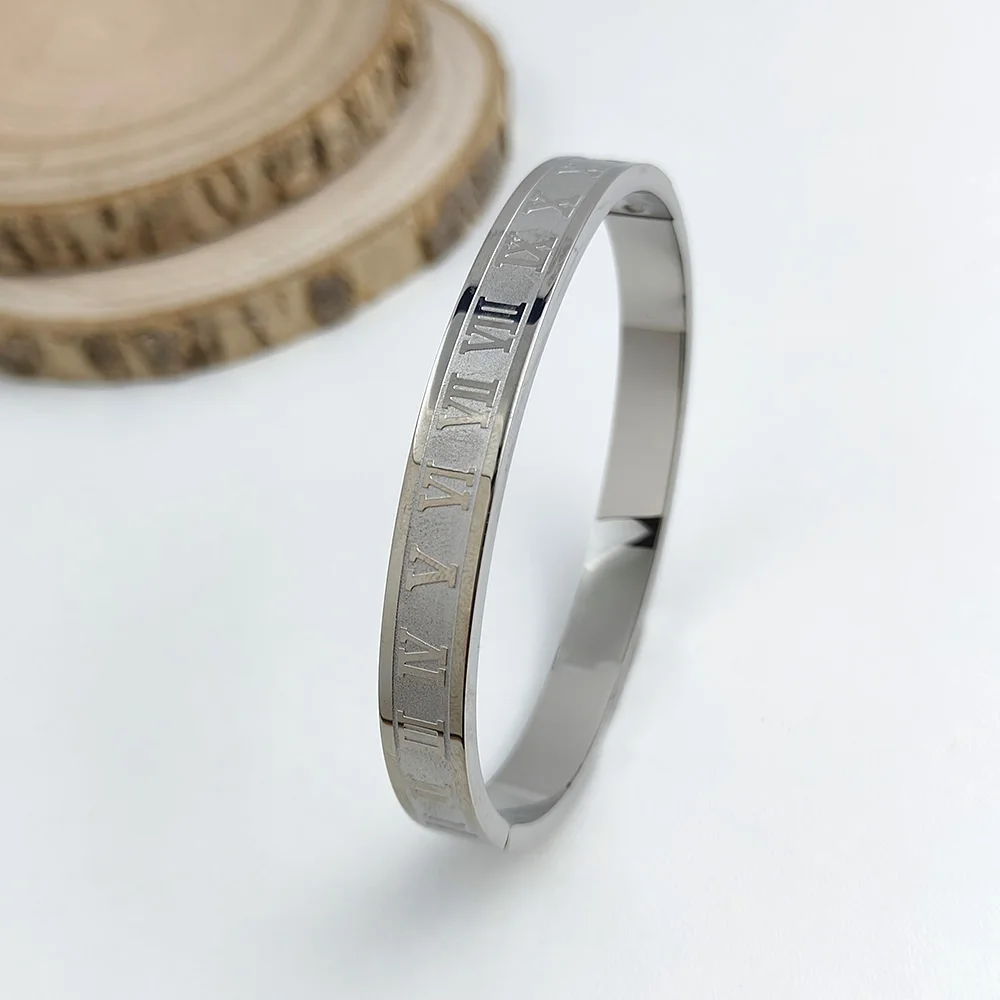 Classic Roman Numeral Stainless Steel Gold Plated Women's Bracelet, High Quality Silver Bracelet, Wedding Party Jewelry 5