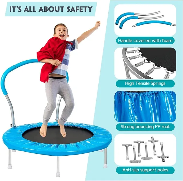 36-Inch Kids Trampoline with Handle - Indoor Mini Rebounder for Toddlers, Safe & Fun Fitness
