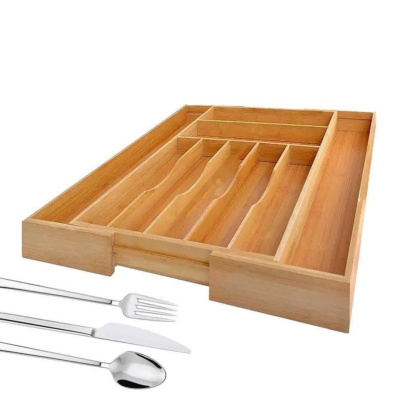 

Kitchen Drawer Organizer For Cutlery Wooden Expandable Utensil Organizer Tray Drawer Utensil Storage 9-Compartment Silverware