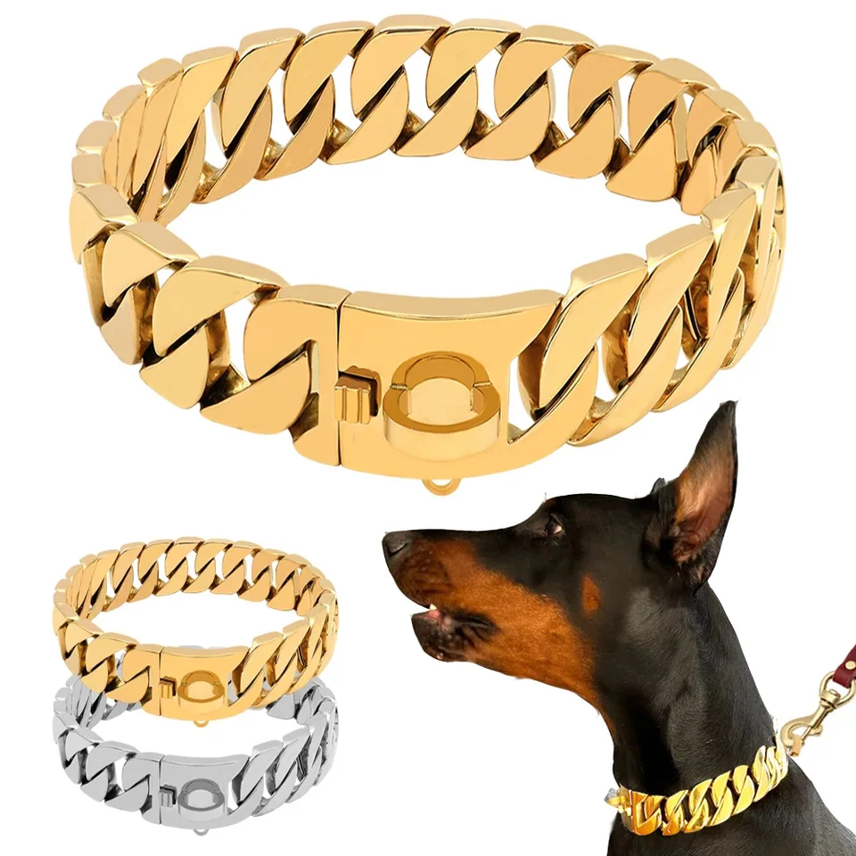 Gold Color Fashion 15MM Adjustable Dog Collar Metal Choke Chain with Carved  Safety Buckle Lock Collar Pet Gift Collar for Dogs - AliExpress