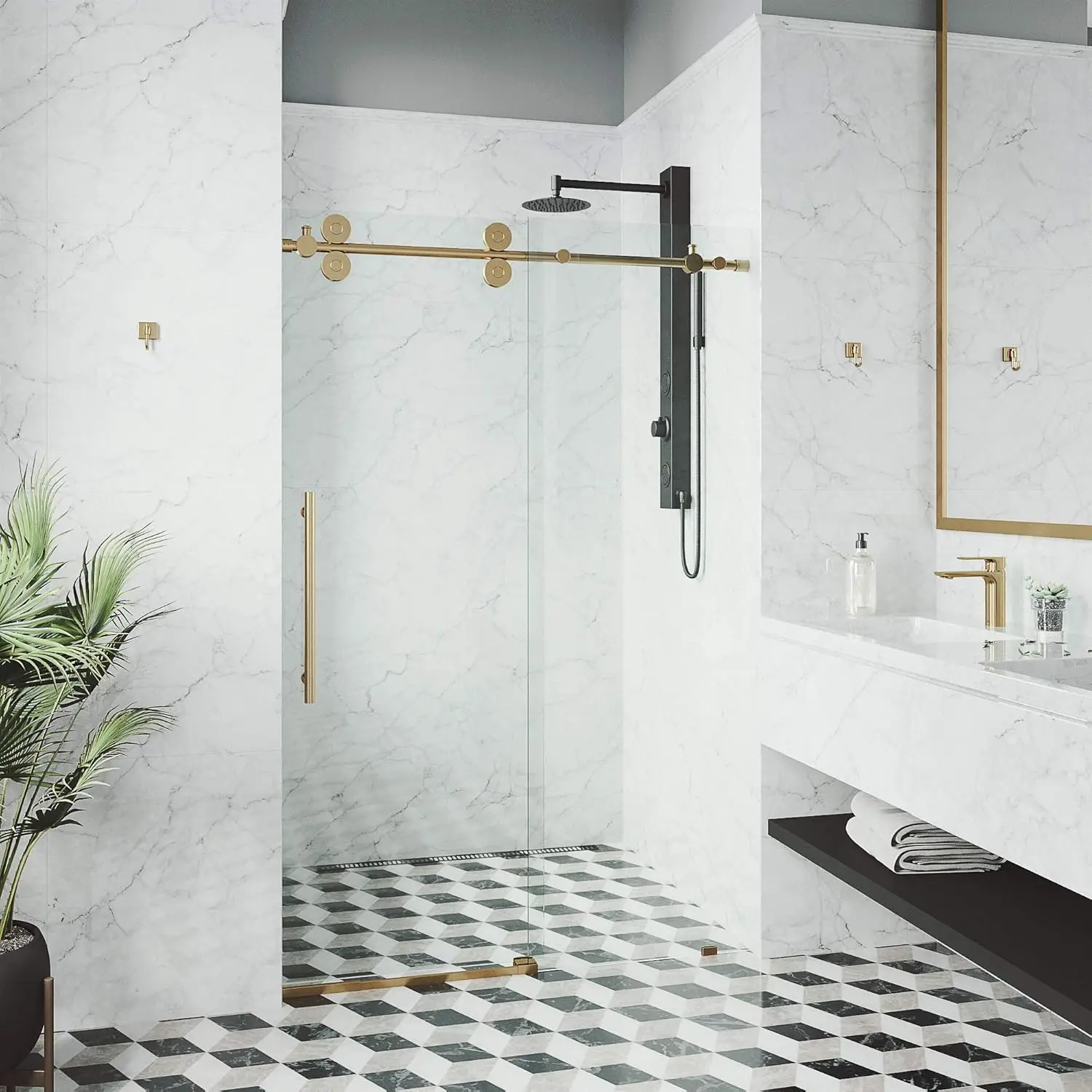 Adjustable 44-48 in. W x 74 in. H Elan Frameless Sliding Shower Door with Clear Tempered Glass, Reversible Handle 2