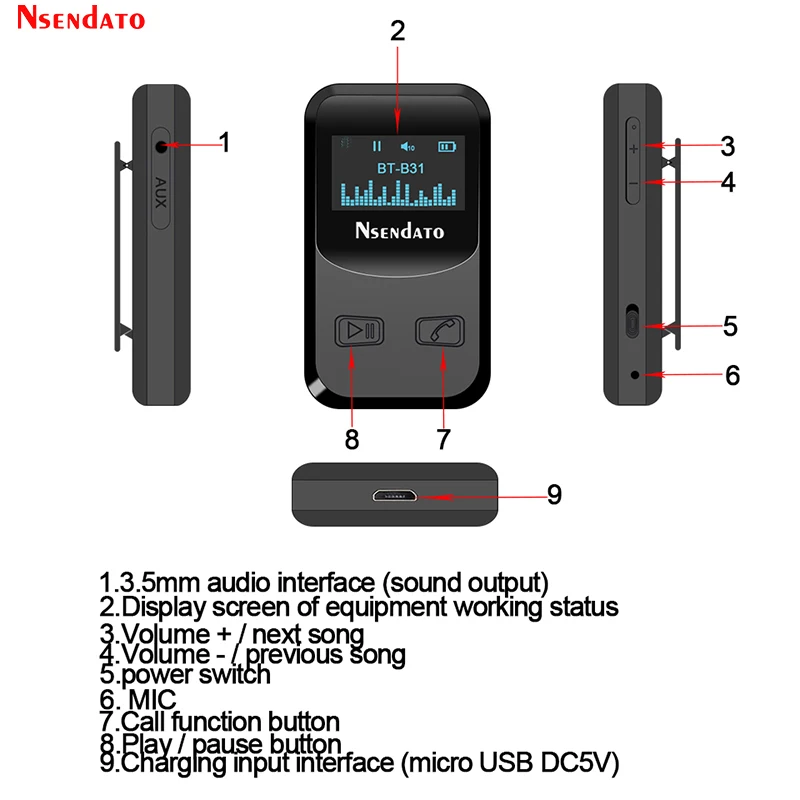 Wireless Audio Receiver Adapter With OLED Display Bluetooth-Compatible 5.0 Stereo Music Streaming Adapter 3D Surround For PC TV
