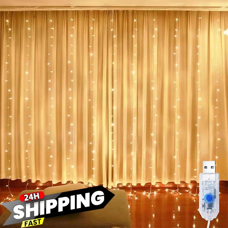 

Curtain Garland Led String Lights Festival Christmas Decoration 8 Mode Usb Holiday Light For Bedroom Home Outdoor