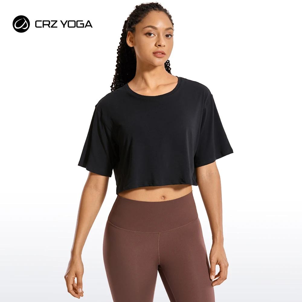 Crz Tops Women Pima Cotton Crew Neck Cropped Short Sleeve CRZ - Main Image