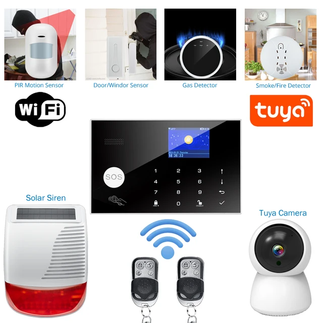 W7B Wireless wired Alarm System for Smart Home Burglar Security 433MHz WiFi GSM Alarm Wireless Tuya Smart House App Control 5