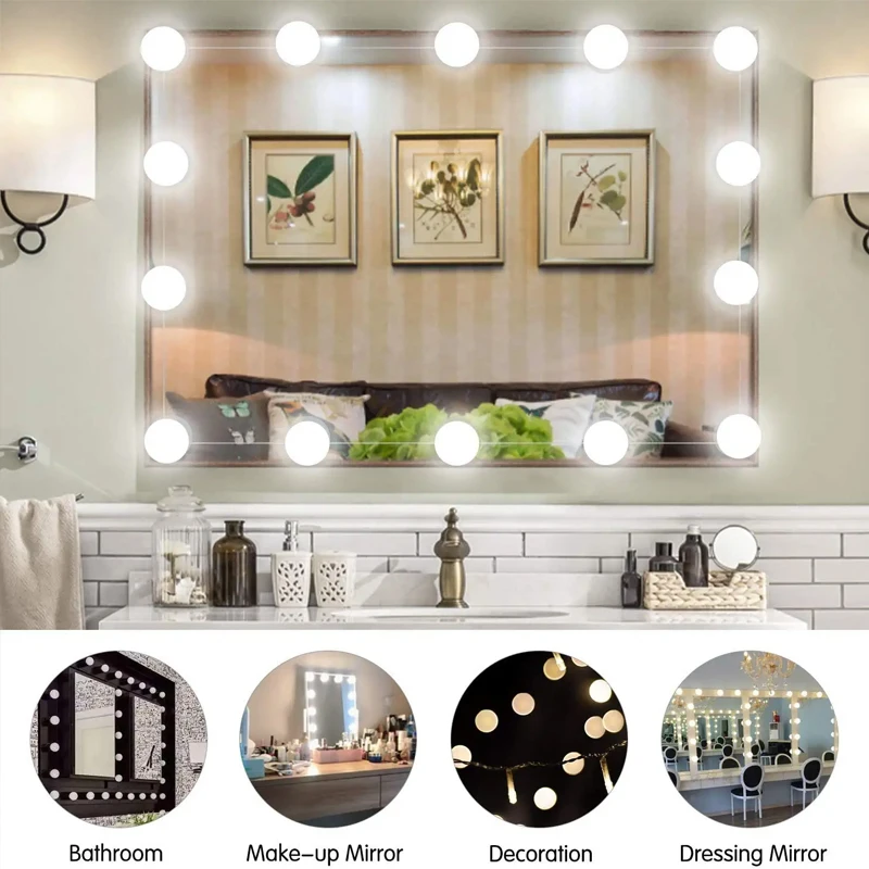 

Makeup light usb tri-dimming hollywood mirror headlight makeup dresser bathroom dressing room power plug-in lighting bulb