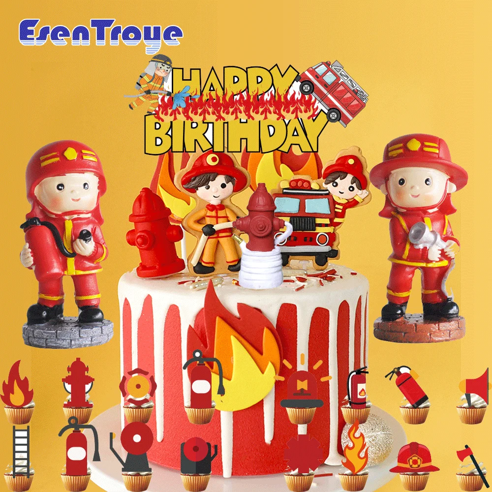 Feuerwehrhelden Geburtstagstorten-Dekoration Jungen Geburtstagstorten-Topper Feuerwehrmann Feuerwehr-Rettung Feuerwehrauto Feuerwehr-Party-Deko Kindergeschenk – Detail 1