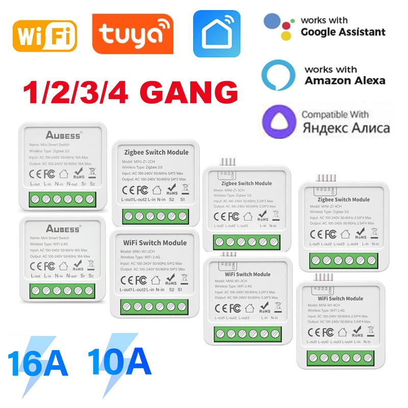 

Tuya Zigbee WIFI 1/2/3/4 Gang Smart Switch Module 2 Way Control DIY Breaker Smart home Work with Alexa Google Home Yandex alice