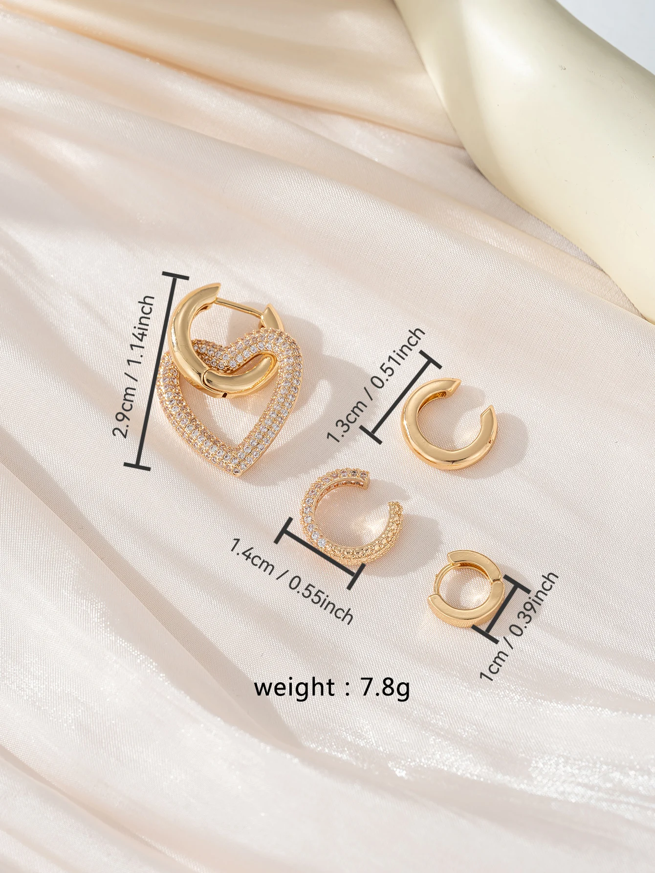 4PCS Synthetic Zircon Inlaid Love Pendant Large Earring Set Womens