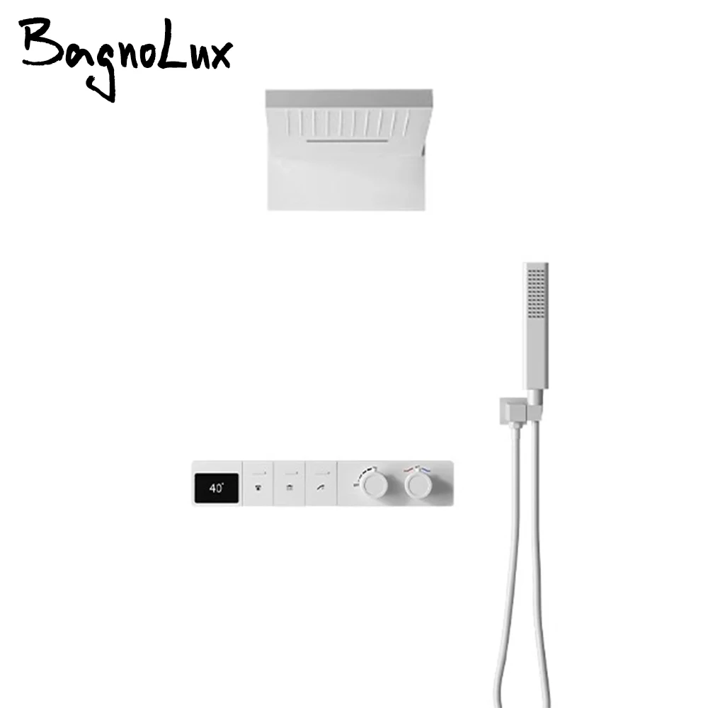 Ceiling Shower Faucet Wall Mounted Bathroom Shower Set with Digital Display 2 function Control Valve Recessed Brass Tap, shower head, shower set