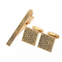 Classic men's French shirt cufflinks tie clip set high-quality metal love rose print clip cuffs buttons suit accessories jewelry 3