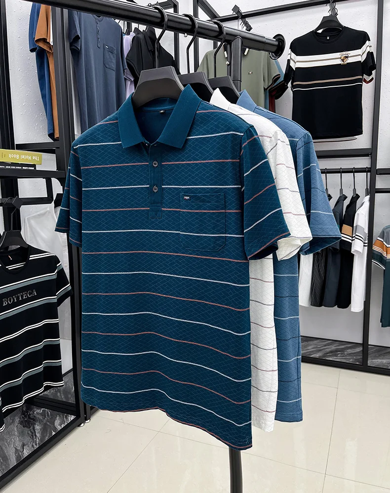 Luxury brand plaid jacquard short sleeve polo shirt fashion letter embroidery pocket classic stripes trend men's new T-shirt top 10 S3f45b0d50ffe4d97932d81ca2160958eW