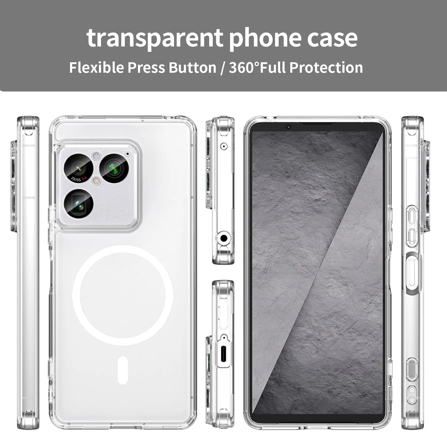 Clear Magnetic Anti-Drop Protective Case with Shockproof Bumper