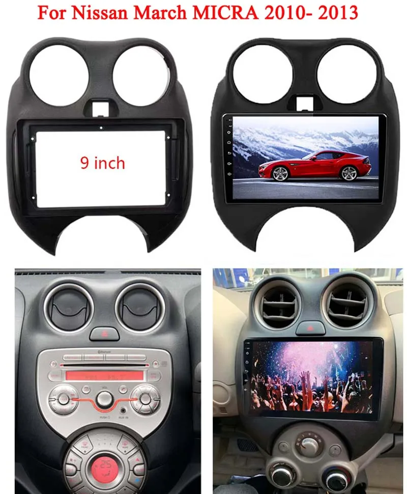

Автомобильный радиоприемник, 9 дюймов, 1DIN, android, DVD, GPS, Mp5, пластиковая панель, рамка для Nissan Micra March K13, автомобильный радиоприемник, комплект крепления