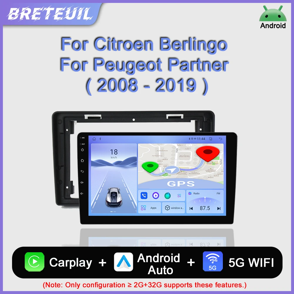 

Автомагнитола для Citroen Berlingo 2 B9 Peugeot Partner 2008 2009 2010 2011 2012 2013 2014 2015 2016 2017 2018 Android, мультимедийный плеер для Carplay, GPS-навигация, сенсорный экран QLED