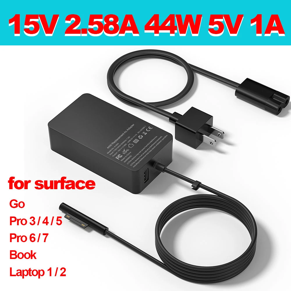 gaming laptop cooler 44W 15V 2.58A Tablet PC Adapter 1800 1796 Power Charger for Microsoft Surface Book Pro 3 Pro4 Pro5 Pro6 Pro7 with 5V 1A USB Port best laptop bags