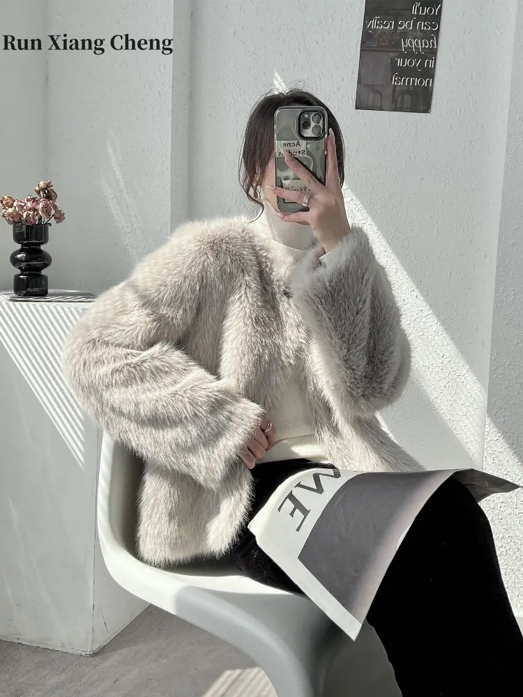 2023 Autum winter faux fur coat for women luxury designer fluffy hairy mid soft jacket external warm clothing femeal Korean