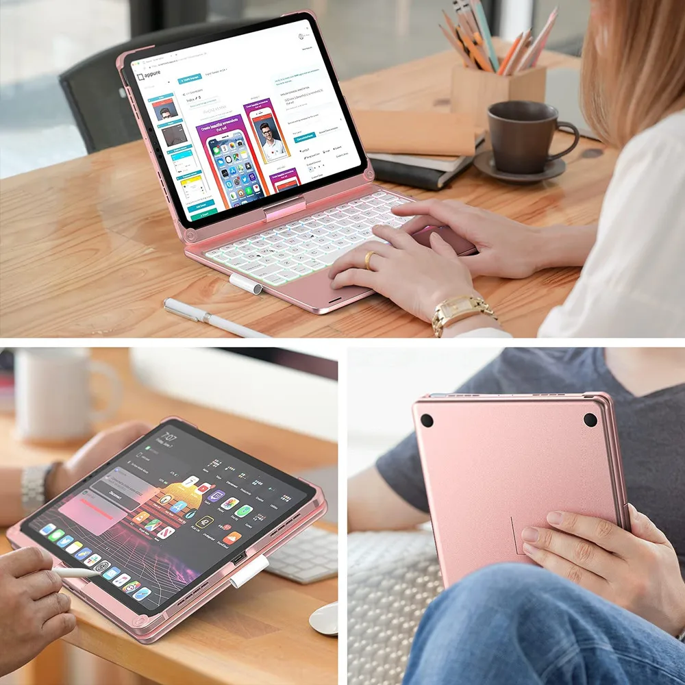 Magic Touchpad Swivel Keyboard Case para Ipad 10.2 7th 8th 9th 10.5 Air 10 10.9 Pro11 Pro12.9 360 Rotation Keyboard Cover - Imagem 2