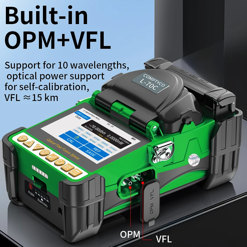 COMPTYCO L-70C 미니 광섬유 융착접속기 10개 언어 지원 터치스크린 6모터 광섬유 융착기 내장 OPM VFL