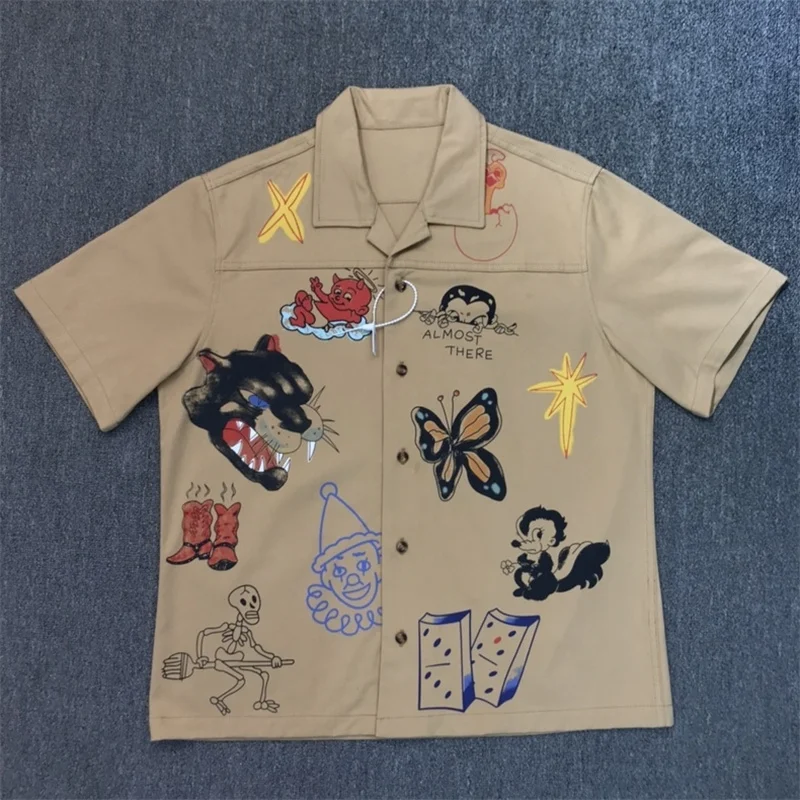 

European and American Trend New Travis Scott Colorful Graffiti Letter Printing Men's and Women's Workwear Loose Short Sleev