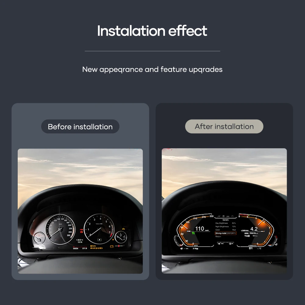 12.3'' Digital Dashboard For BMW F10 F11 F18 F06 F12 F13 F01 F02 F03 F25 F26 F15 F16 LCD Panel Speedometer Virtual Instrument 2