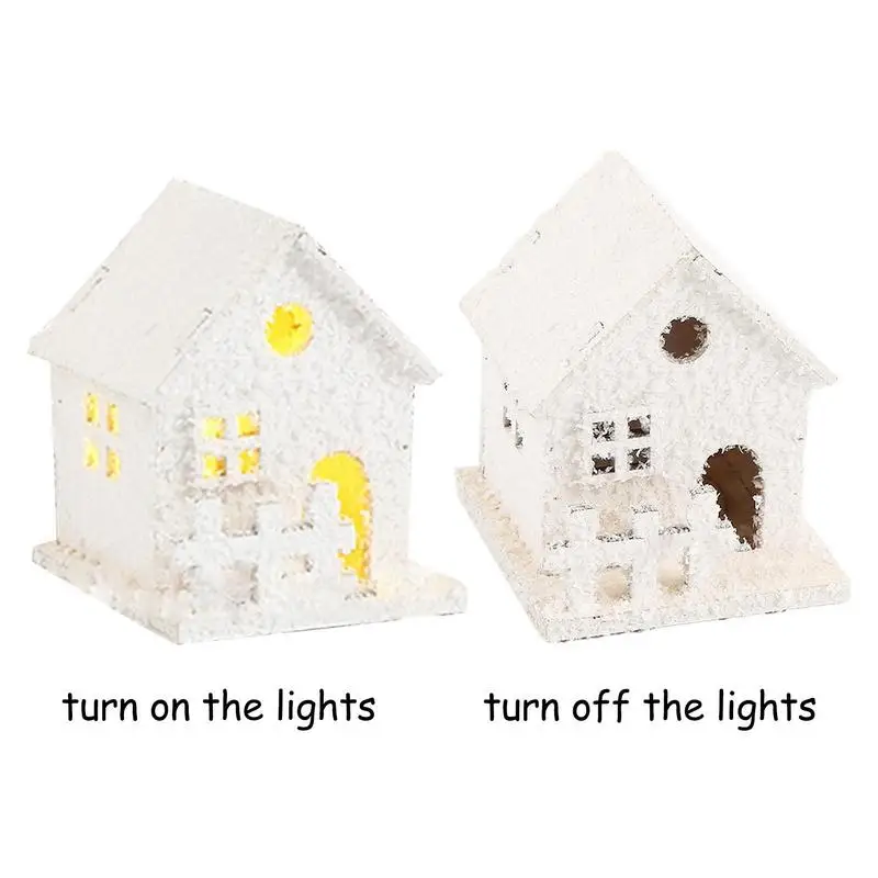Christmas LED Light Wooden House White Snow Luminous Cabin Christmas Tree Hanging Ornament Glowing Castle Gift New Year