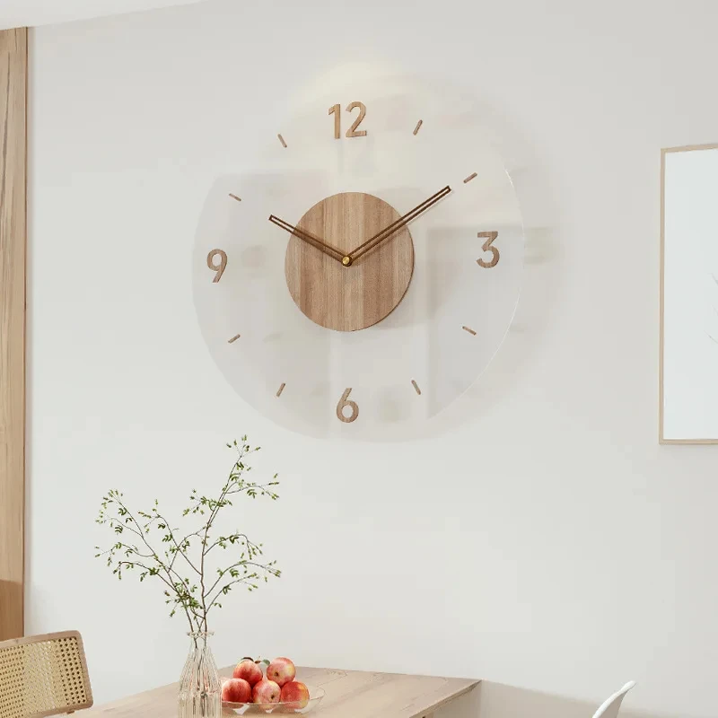 

2024 New Solid Wood Creative Wall Clocks Living Room Silent Nordic Simple Quartz Clock Fashion Simple Clock Large Wall Watch