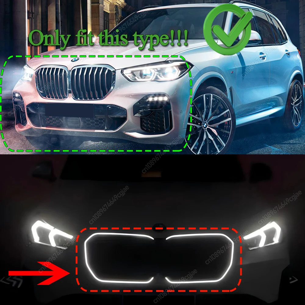 BMW X5 G05 M50i M50d xDrive30d 40i 40d 45e 프리-LCI 2018-2023용 자동차 전면 범퍼 레이싱 그릴 LED 싱글 라인 글로우 블랙 그릴