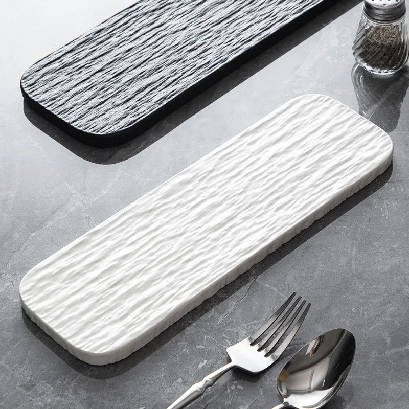 10-inch White and Black Stone Grain Rectangle Flat Tray for Hotel layout Plates Restaurant Ceramic Serving Sushi pastry plate