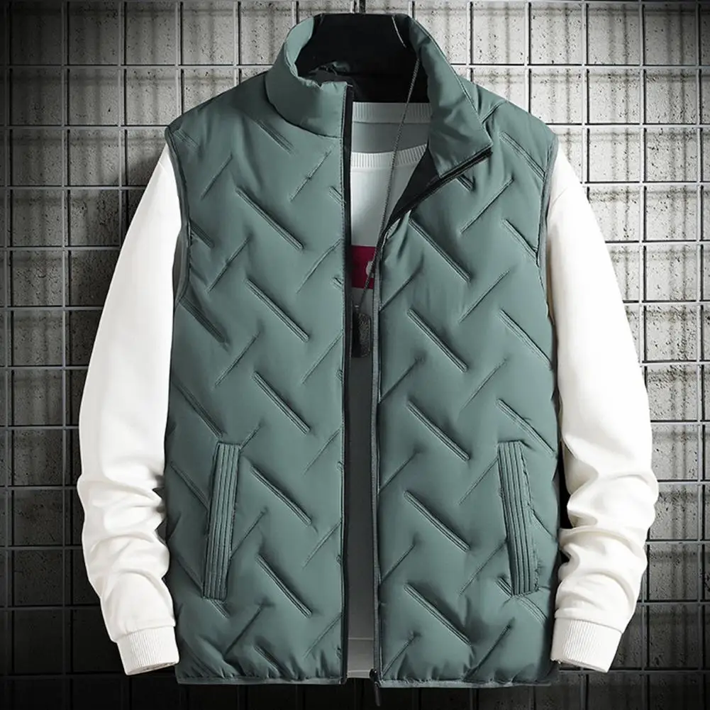 

Men's Vests Warm Men Sleeveless Jacket Zipper Casual Vest Winter Cotton-Padded Waistcoat Thickened Stand Collar Vest Coat