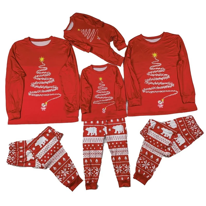 thumbnail image 5 of Pijamas navideños a juego para toda la familia Conjunto de pijamas de oso polar para padre, madre e hijos Ropa de pijama navideña para mamá y yo con perro Tops + Pantalones, 5 of 5